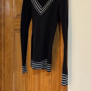 Black V-Neck Stripe Trim Women's Sweater T Party brand Y2K